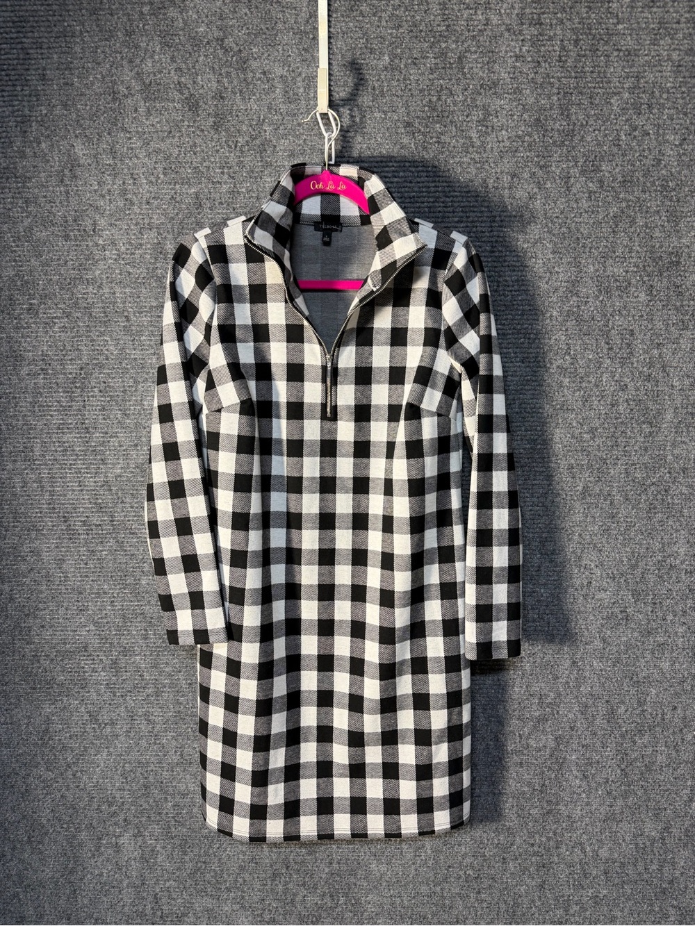 Talbots Black and White Buffalo Check Half-Zip dress